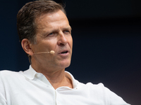 Oliver Bierhoff, Chairman and Co-Founder of FINVIA Sports GmbH, speaks at Stadtgarten on the second day of Deutsche Telekom's Digital X even...