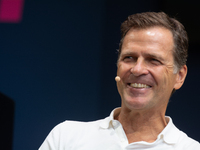 Oliver Bierhoff, Chairman and Co-Founder of FINVIA Sports GmbH, speaks at Stadtgarten on the second day of Deutsche Telekom's Digital X even...