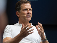 Oliver Bierhoff, Chairman and Co-Founder of FINVIA Sports GmbH, speaks at Stadtgarten on the second day of Deutsche Telekom's Digital X even...