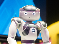 NAO, the humanoid robot, is on display at Media Park in Cologne, Germany, on September 18, 2024, on the second day of Deutsche Telekom's Dig...