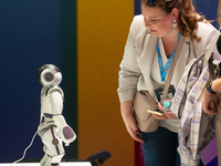 NAO, the humanoid robot, is on display at Media Park in Cologne, Germany, on September 18, 2024, on the second day of Deutsche Telekom's Dig...