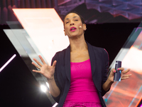 Annabelle Mandeng, a German actress, speaks at Media Park on the second day of Deutsche Telekom's Digital X event in Cologne, Germany, on Se...