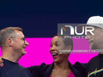 Smudo, a German musician, Klaus Werner, Managing Director Business Customers Telekom Deutschland GmbH, and Annabelle Mandeng, a German actre...