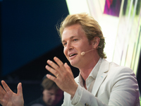 Nico Rosberg, Formula One World Champion, speaks at Media Park on the second day of Deutsche Telekom's Digital X event in Cologne, Germany,...