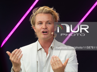 Nico Rosberg, Formula One World Champion, speaks at Media Park on the second day of Deutsche Telekom's Digital X event in Cologne, Germany,...