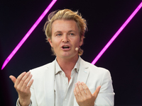 Nico Rosberg, Formula One World Champion, speaks at Media Park on the second day of Deutsche Telekom's Digital X event in Cologne, Germany,...