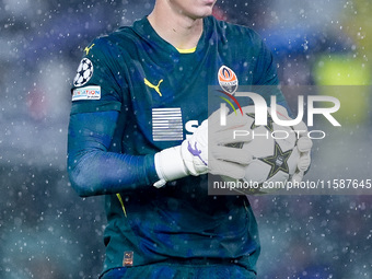 Dmytro Riznyk of FC Shakhtar Donetsk looks on during the UEFA Champions League 2024/25 League Phase MD1 match between Bologna FC and FC Shak...