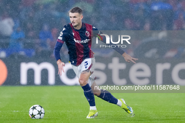 Stefan Posch of Bologna FC during the UEFA Champions League 2024/25 League Phase MD1 match between Bologna FC and FC Shakhtar Donetsk at Sta...