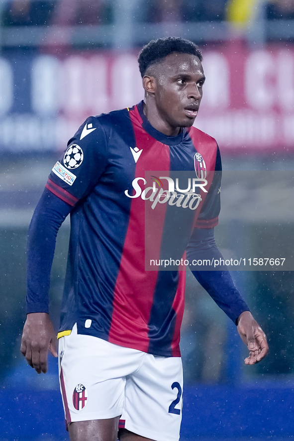 Jhon Lucumi of Bologna FC looks on during the UEFA Champions League 2024/25 League Phase MD1 match between Bologna FC and FC Shakhtar Donets...