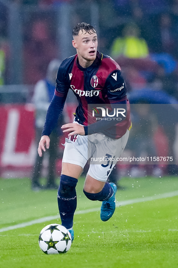 Sam Beukema of Bologna FC during the UEFA Champions League 2024/25 League Phase MD1 match between Bologna FC and FC Shakhtar Donetsk at Stad...