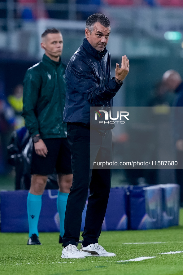 Marino Pusic head coach of FC Shakhtar Donetsk gestures during the UEFA Champions League 2024/25 League Phase MD1 match between Bologna FC a...