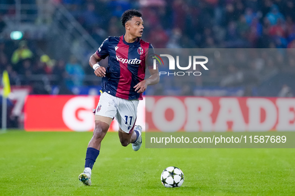 Dan Ndoye of Bologna FC during the UEFA Champions League 2024/25 League Phase MD1 match between Bologna FC and FC Shakhtar Donetsk at Stadio...