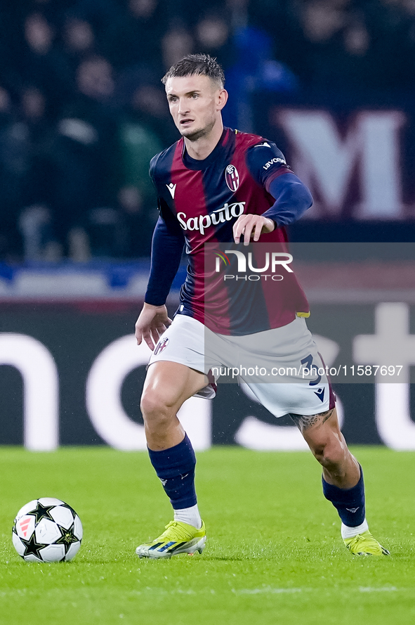 Stefan Posch of Bologna FC during the UEFA Champions League 2024/25 League Phase MD1 match between Bologna FC and FC Shakhtar Donetsk at Sta...