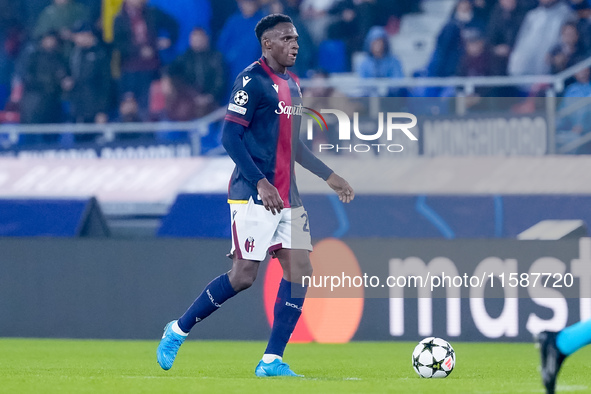 Jhon Lucumi of Bologna FC during the UEFA Champions League 2024/25 League Phase MD1 match between Bologna FC and FC Shakhtar Donetsk at Stad...