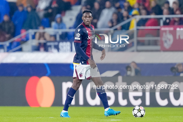 Jhon Lucumi of Bologna FC during the UEFA Champions League 2024/25 League Phase MD1 match between Bologna FC and FC Shakhtar Donetsk at Stad...