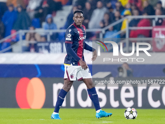 Jhon Lucumi of Bologna FC during the UEFA Champions League 2024/25 League Phase MD1 match between Bologna FC and FC Shakhtar Donetsk at Stad...