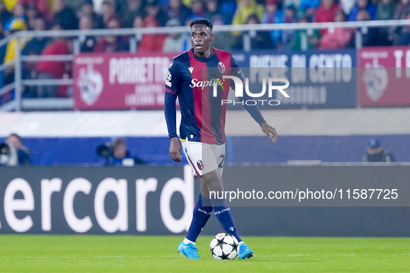 Jhon Lucumi of Bologna FC during the UEFA Champions League 2024/25 League Phase MD1 match between Bologna FC and FC Shakhtar Donetsk at Stad...