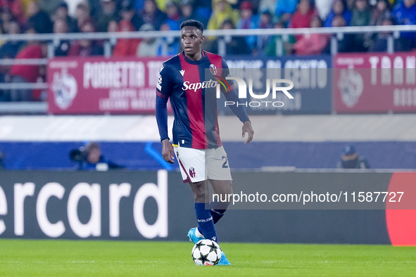 Jhon Lucumi of Bologna FC during the UEFA Champions League 2024/25 League Phase MD1 match between Bologna FC and FC Shakhtar Donetsk at Stad...