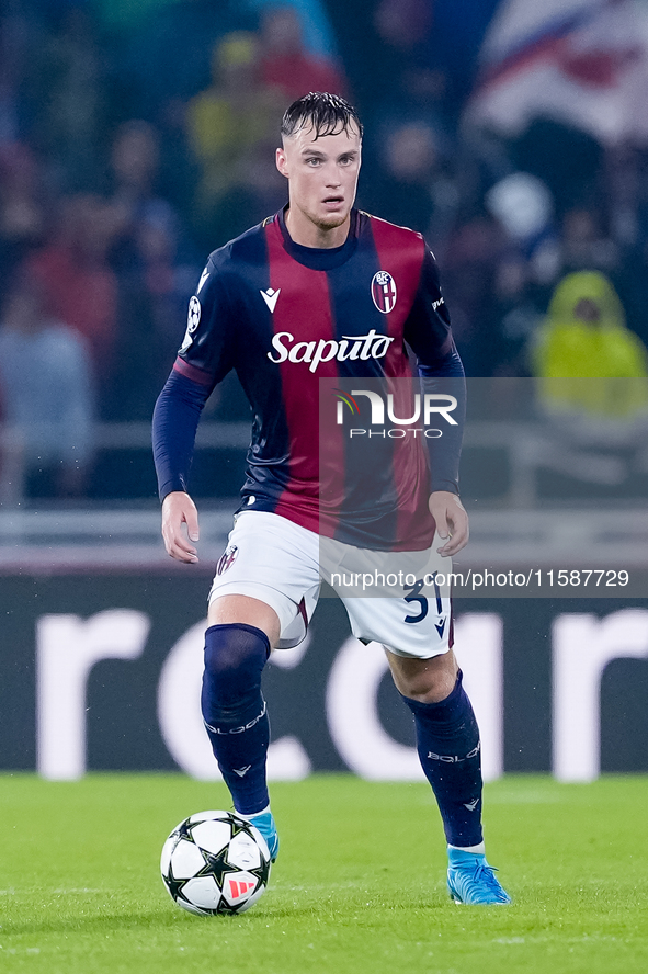 Sam Beukema of Bologna FC during the UEFA Champions League 2024/25 League Phase MD1 match between Bologna FC and FC Shakhtar Donetsk at Stad...