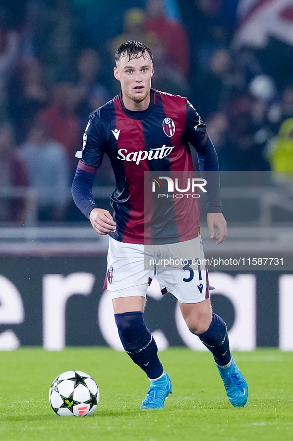 Sam Beukema of Bologna FC during the UEFA Champions League 2024/25 League Phase MD1 match between Bologna FC and FC Shakhtar Donetsk at Stad...