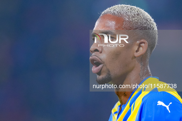 Pedrinho of FC Shakhtar Donetsk yells during the UEFA Champions League 2024/25 League Phase MD1 match between Bologna FC and FC Shakhtar Don...