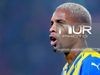 Pedrinho of FC Shakhtar Donetsk yells during the UEFA Champions League 2024/25 League Phase MD1 match between Bologna FC and FC Shakhtar Don...