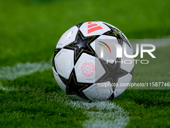 Official UEFA Champions league match ball during the UEFA Champions League 2024/25 League Phase MD1 match between Bologna FC and FC Shakhtar...