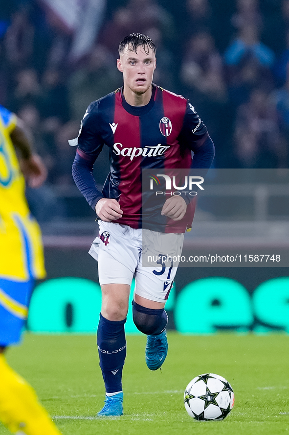 Sam Beukema of Bologna FC during the UEFA Champions League 2024/25 League Phase MD1 match between Bologna FC and FC Shakhtar Donetsk at Stad...