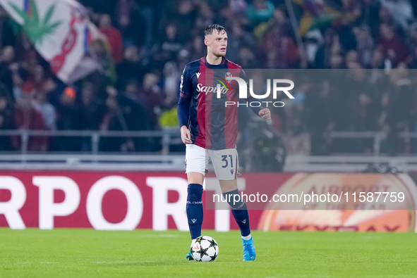 Sam Beukema of Bologna FC during the UEFA Champions League 2024/25 League Phase MD1 match between Bologna FC and FC Shakhtar Donetsk at Stad...