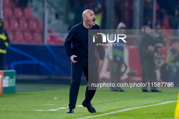 Vincenzo Italiano head coach of Bologna FC yells during the UEFA Champions League 2024/25 League Phase MD1 match between Bologna FC and FC S...