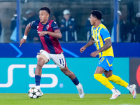 Dan Ndoye of Bologna FC and Vinicius Tobias of FC Shakhtar Donetsk during the UEFA Champions League 2024/25 League Phase MD1 match between B...