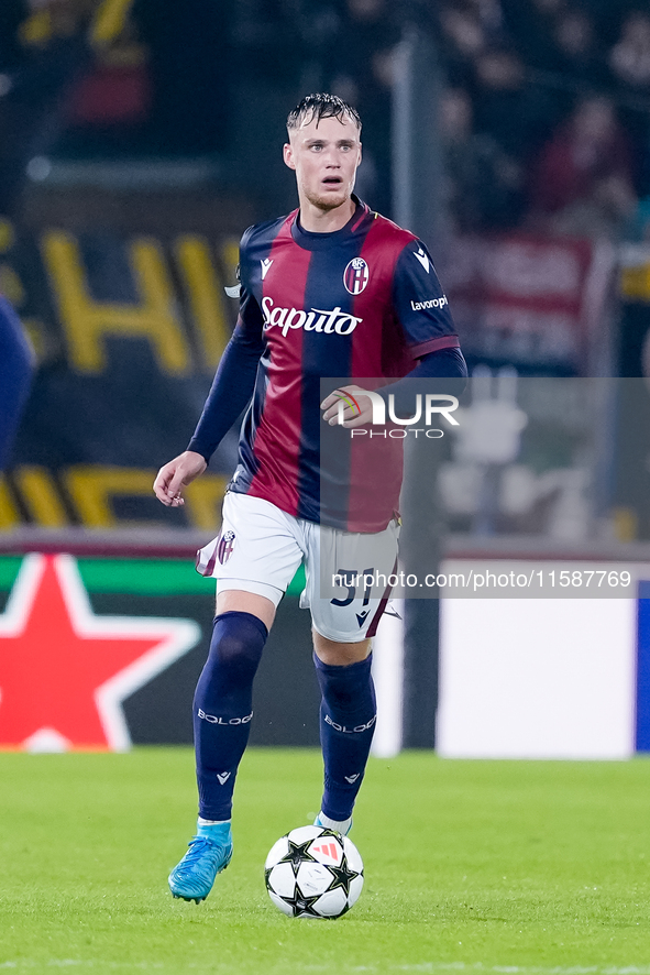 Sam Beukema of Bologna FC during the UEFA Champions League 2024/25 League Phase MD1 match between Bologna FC and FC Shakhtar Donetsk at Stad...