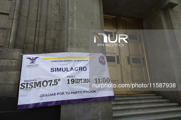 View outside the Supreme Court of Justice of the Nation in Mexico City, Mexico, on September 19, 2024, during the National Drill 2024 in the...