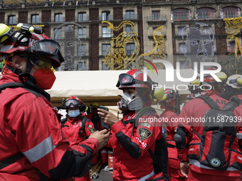 Members of the Secretary of the Navy participate in the National Drill 2024 in the Zocalo of Mexico City, Mexico, on September 19, 2024, to...