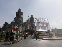 Members of the Heroic Fire Brigade participate in the National Drill 2024 in Mexico City, Mexico, on September 19, 2024, to evaluate and cor...