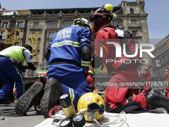 Members of the Secretary of the Navy participate in the National Drill 2024 in the Zocalo of Mexico City, Mexico, on September 19, 2024, to...