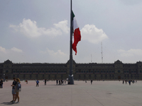 View of Mexico's flag at half-mast in Mexico City, Mexico, on September 19, 2024, during the National Drill 2024 to evaluate and correct res...