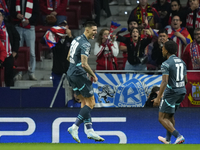 Benjamin Sesko centre-forward of RB Leipzig and Slovenia celebrates after scoring his sides first goal during the UEFA Champions League 2024...