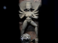 An artisan makes an idol of the Hindu Goddess Durga in Kumartuli, the potter's village in Kolkata, India, on September 20, 2024. The four-da...