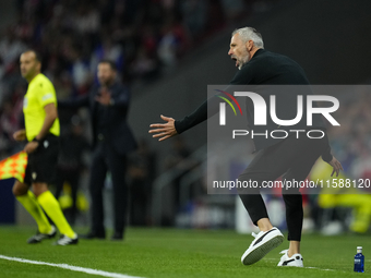 Marco Rose head coach of RB Leipzig reacts during the UEFA Champions League 2024/25 League Phase MD1 match between Atletico de Madrid and RB...