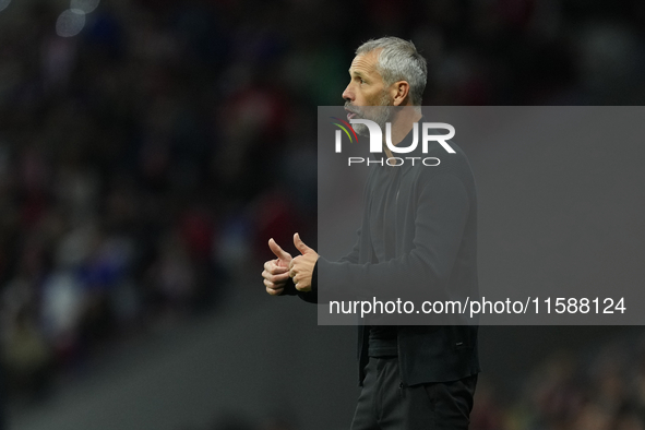 Marco Rose head coach of RB Leipzig reacts during the UEFA Champions League 2024/25 League Phase MD1 match between Atletico de Madrid and RB...