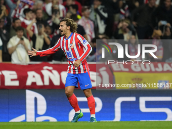 Antoine Griezmann second striker of Atletico de Madrid and France celebrates after scoring his sides first goal during the UEFA Champions Le...