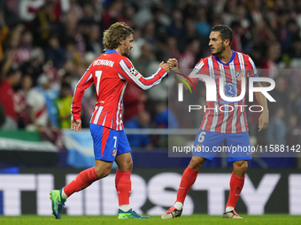 Antoine Griezmann second striker of Atletico de Madrid and France celebrates after scoring his sides first goal during the UEFA Champions Le...