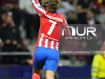 Antoine Griezmann second striker of Atletico de Madrid and France celebrates after scoring his sides first goal during the UEFA Champions Le...