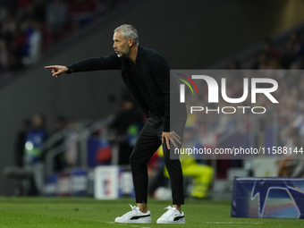 Marco Rose head coach of RB Leipzig reacts during the UEFA Champions League 2024/25 League Phase MD1 match between Atletico de Madrid and RB...