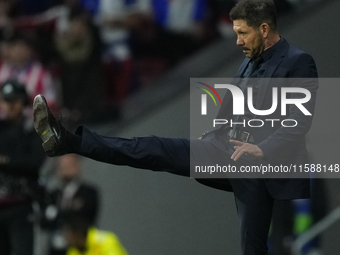 Diego Pablo Cholo Simeone head coach of Atletico de Madrid reacts during the UEFA Champions League 2024/25 League Phase MD1 match between At...