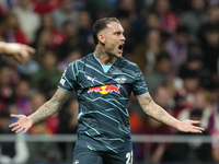 David Raum left-Back of RB Leipzig and Germany reacts during the UEFA Champions League 2024/25 League Phase MD1 match between Atletico de Ma...