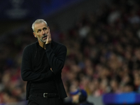 Marco Rose head coach of RB Leipzig reacts during the UEFA Champions League 2024/25 League Phase MD1 match between Atletico de Madrid and RB...