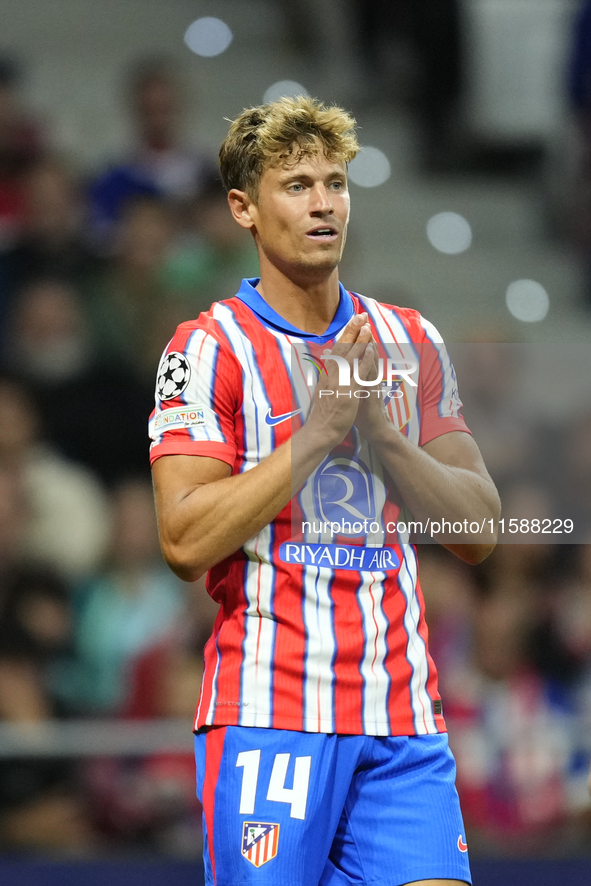 Marcos Llorente central midfield of Atletico de Madrid and Spain lament a failed occasion during the UEFA Champions League 2024/25 League Ph...