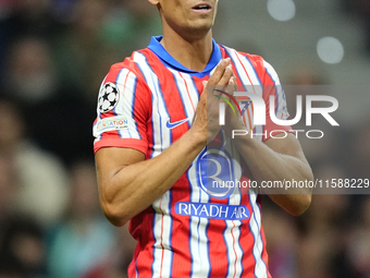 Marcos Llorente central midfield of Atletico de Madrid and Spain lament a failed occasion during the UEFA Champions League 2024/25 League Ph...